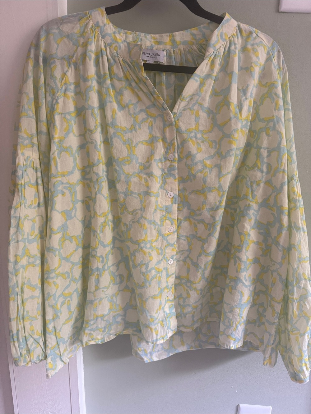 Olivia James Lightweight Button-Down Blouse in Abstract Geo Print
